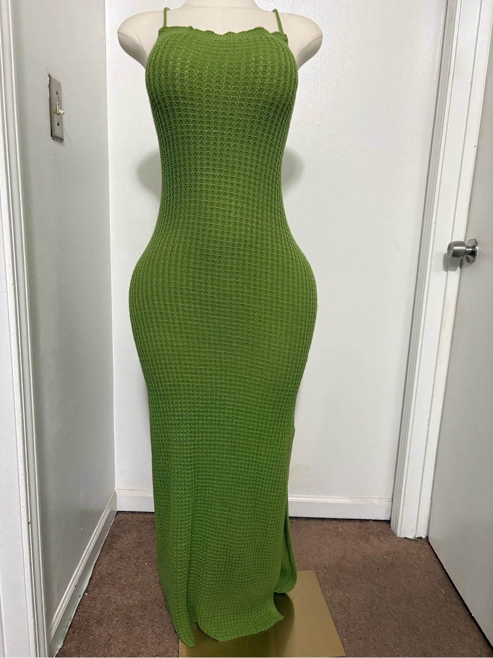 SHEIN Olive Green Knit Maxi Dress with Spaghetti Straps NWOT